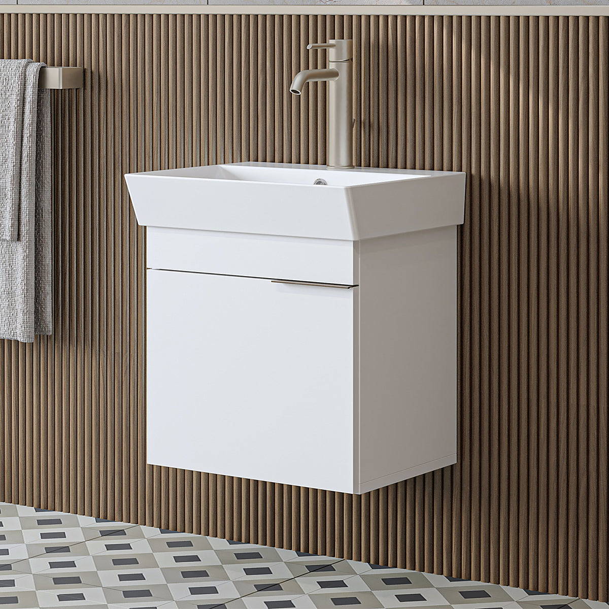 RoomArt Likya Vanity Unit with Ceramic Washbasin, 49 cm in White