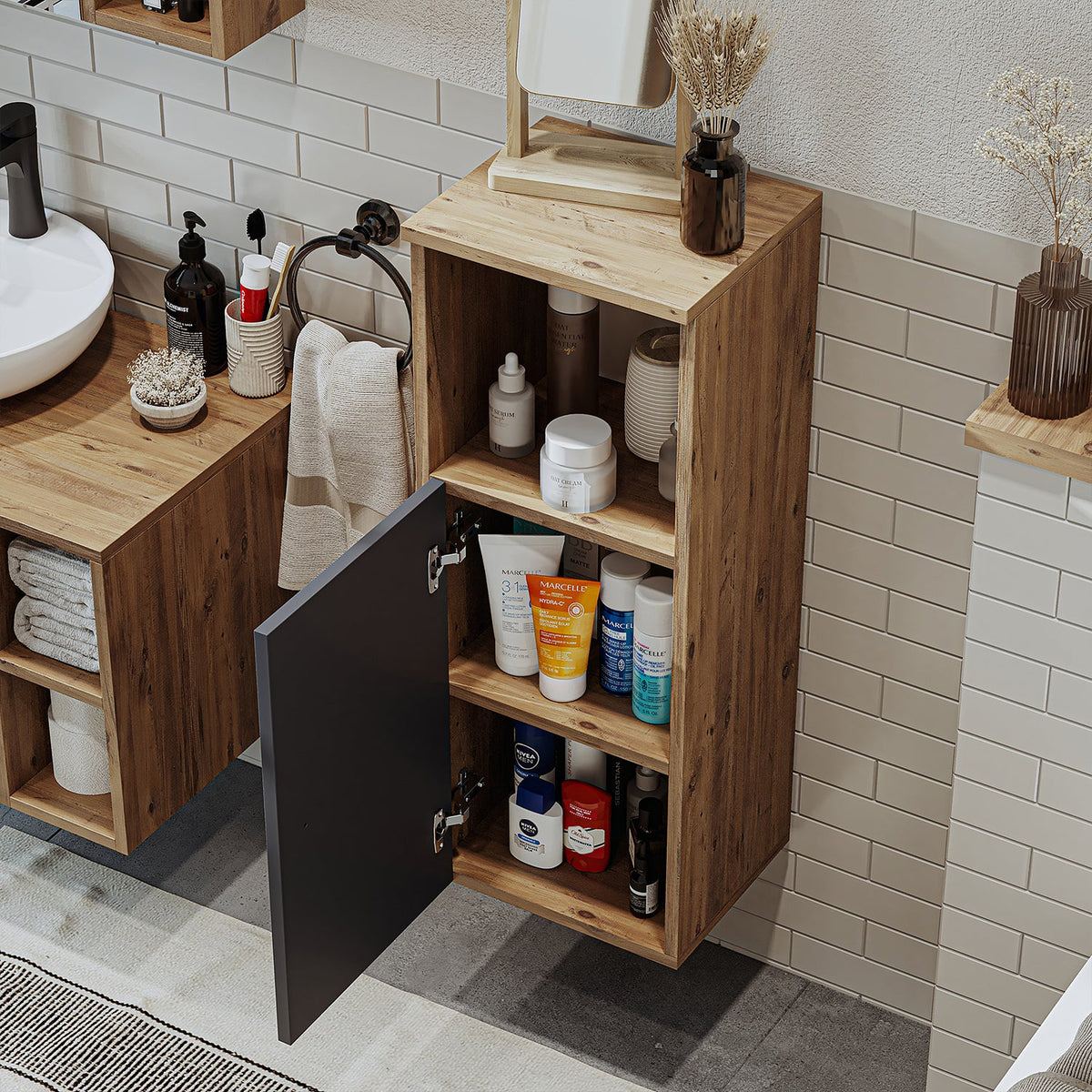 RoomArt Lotus Bathroom Towel Storage Cabinet in Anthracite and Oak – view 11