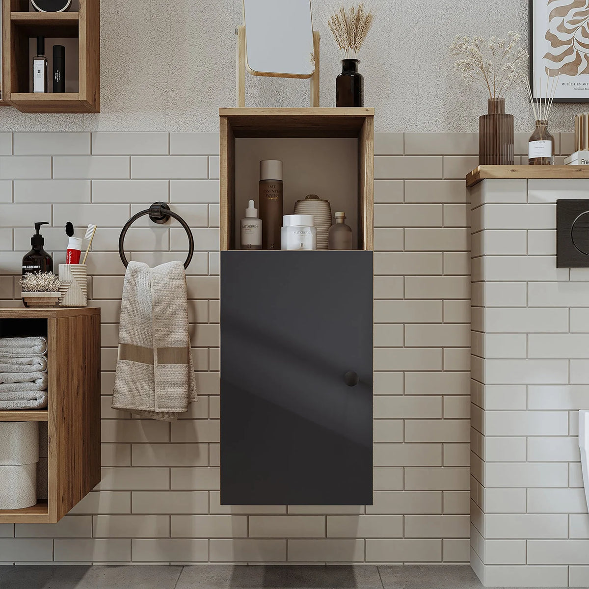 RoomArt Lotus Bathroom Towel Storage Cabinet in Anthracite and Oak – view 12