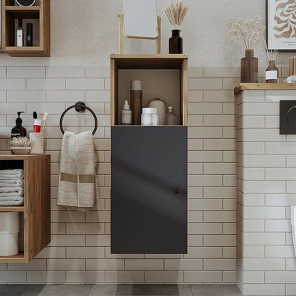 RoomArt Lotus Bathroom Towel Storage Cabinet in Anthracite and Oak – view 12