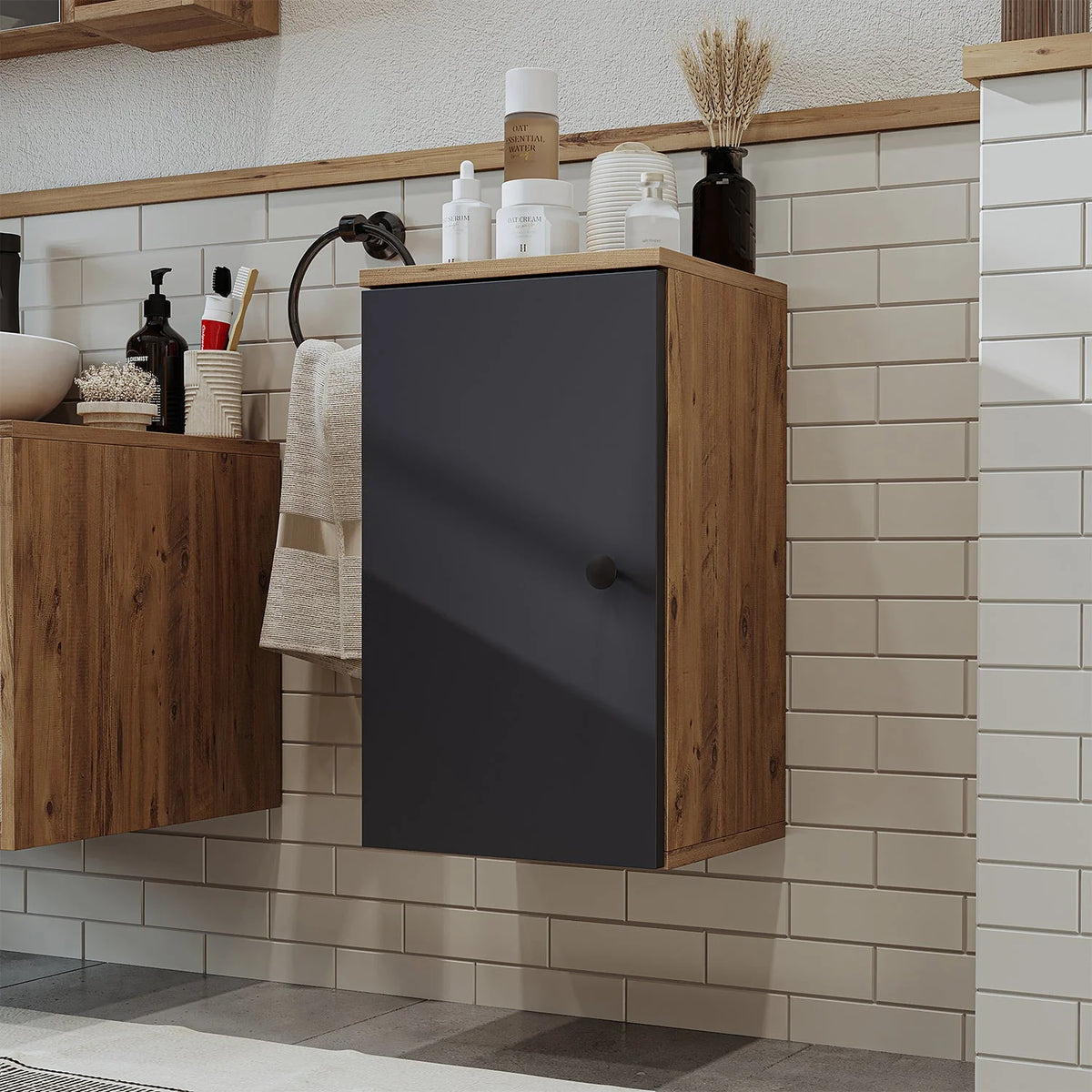 RoomArt Lotus Bathroom Towel Storage Cabinet in Anthracite and Oak – view 14
