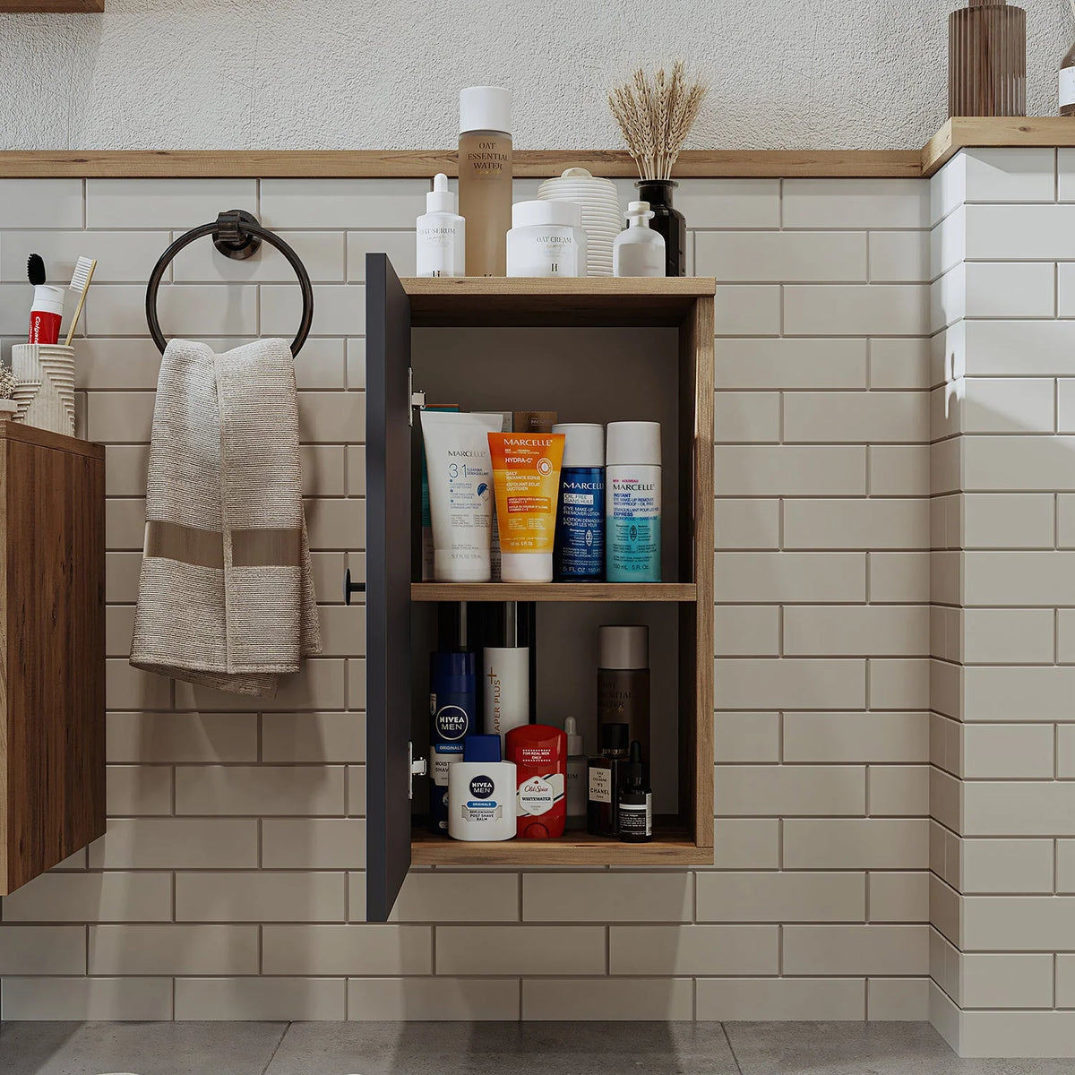 RoomArt Lotus Bathroom Towel Storage Cabinet in Anthracite and Oak – view 17
