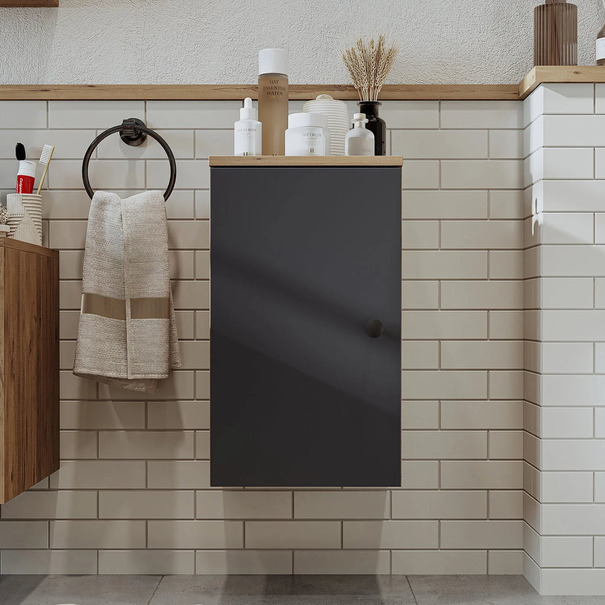 RoomArt Lotus Bathroom Towel Storage Cabinet in Anthracite and Oak – view 18