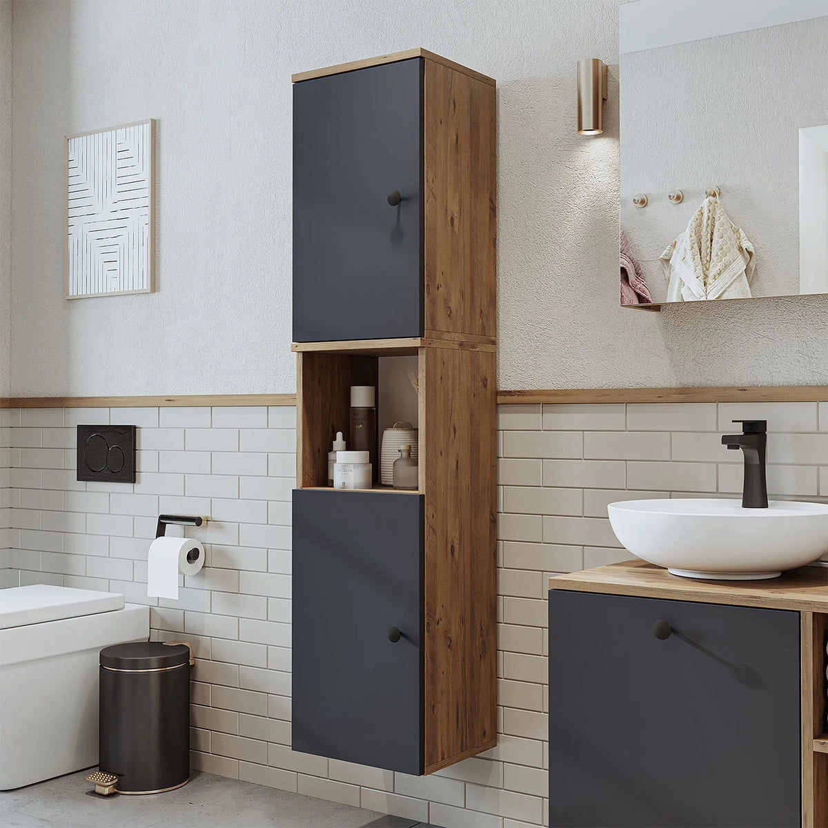 RoomArt Lotus Bathroom Towel Storage Cabinet in Anthracite and Oak – view 19