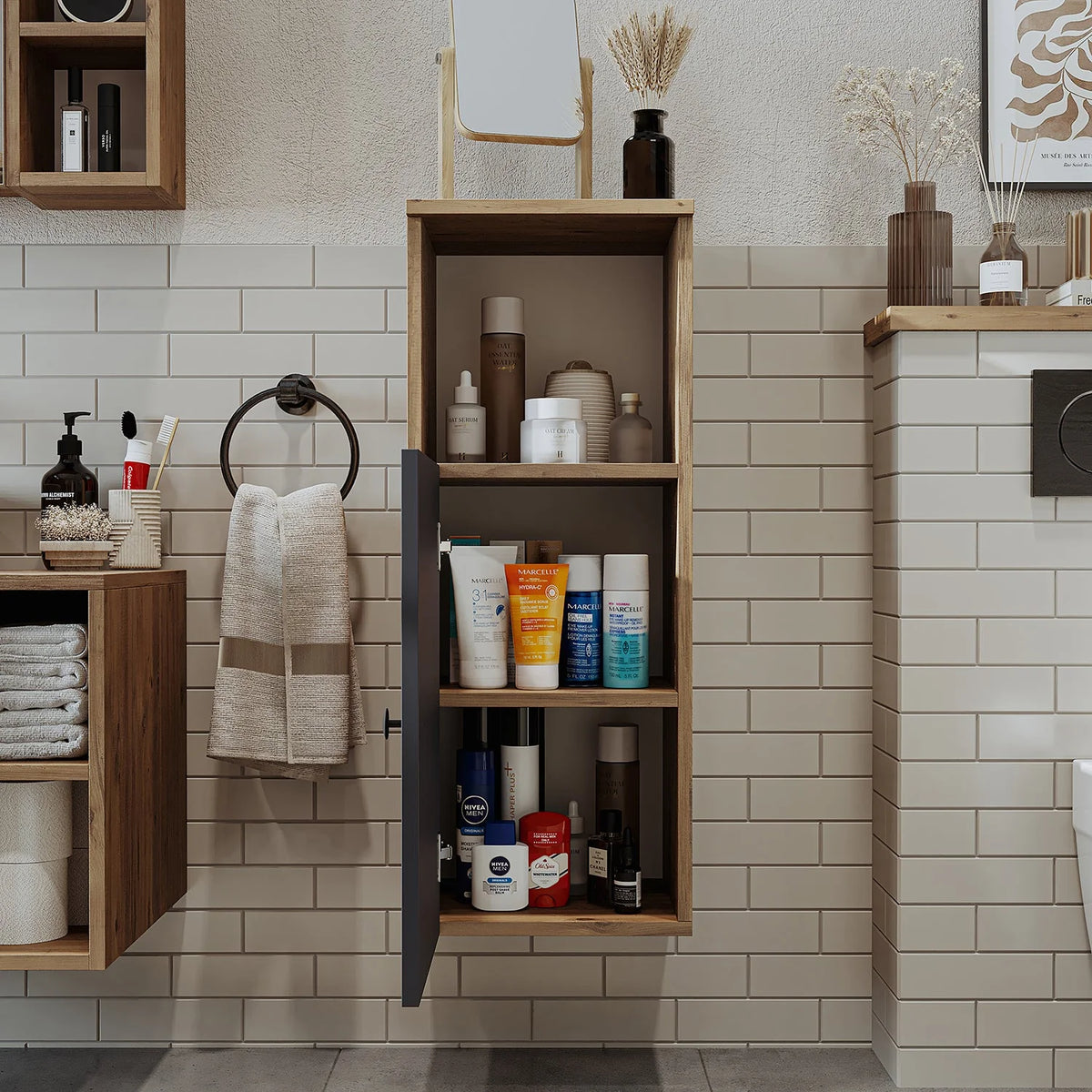 RoomArt Lotus Bathroom Towel Storage Cabinet in Anthracite and Oak – view 20