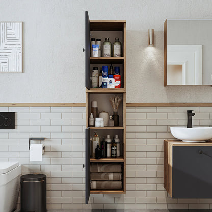 RoomArt Lotus Bathroom Towel Storage Cabinet in Anthracite and Oak – view 3
