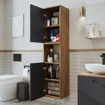 RoomArt Lotus Bathroom Towel Storage Cabinet in Anthracite and Oak – view 4