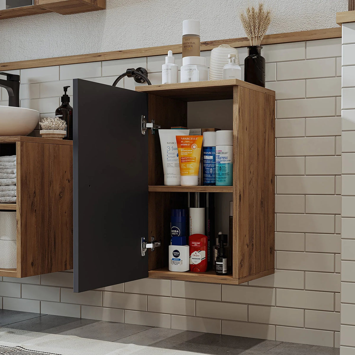 RoomArt Lotus Bathroom Towel Storage Cabinet in Anthracite and Oak – view 5