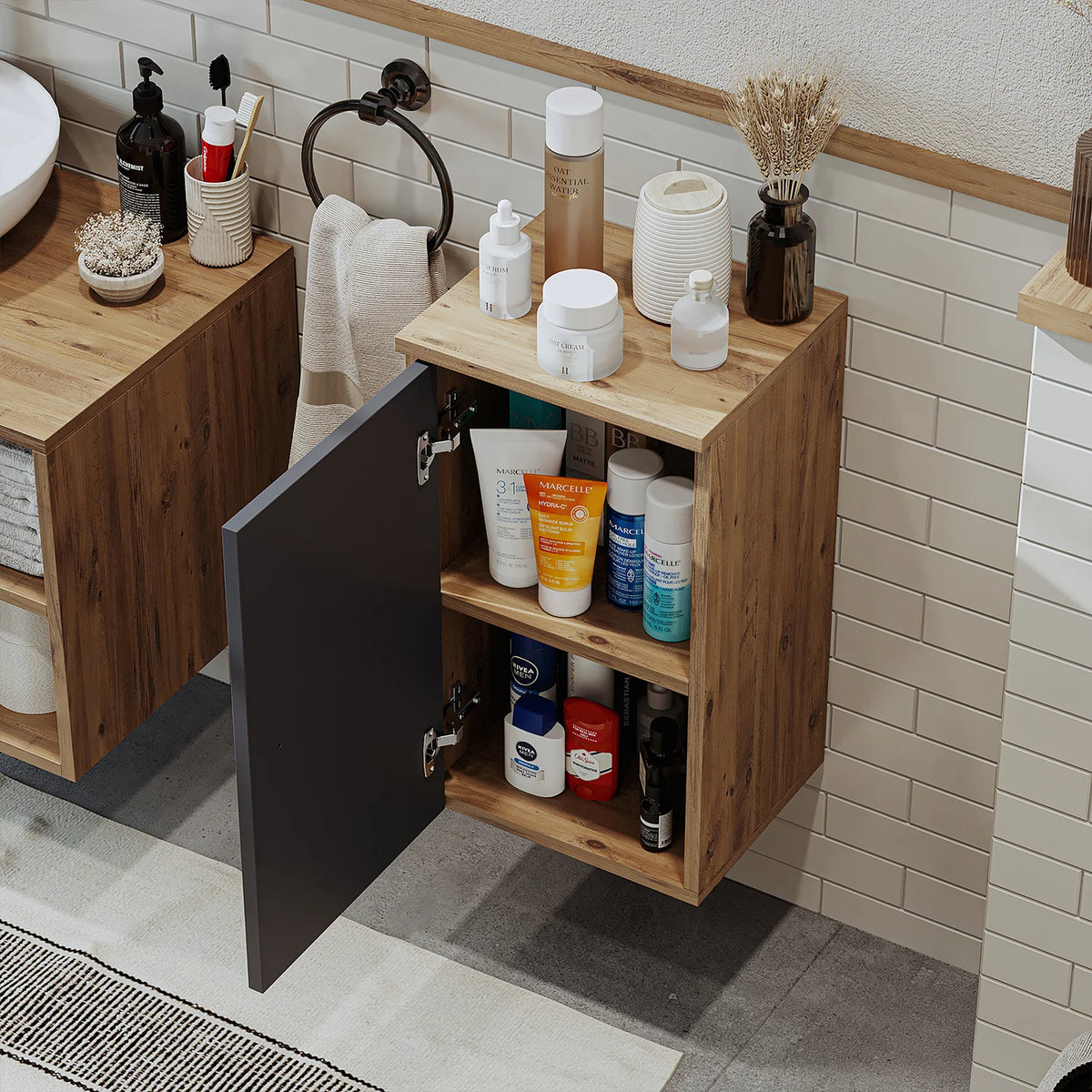 RoomArt Lotus Bathroom Towel Storage Cabinet in Anthracite and Oak – view 6