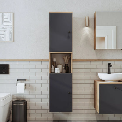 RoomArt Lotus Bathroom Towel Storage Cabinet in Anthracite and Oak