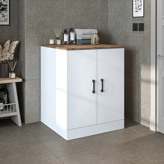 RoomArt - Low Washing Machine Cabinet with Worktop and Double Doors in White and Oak