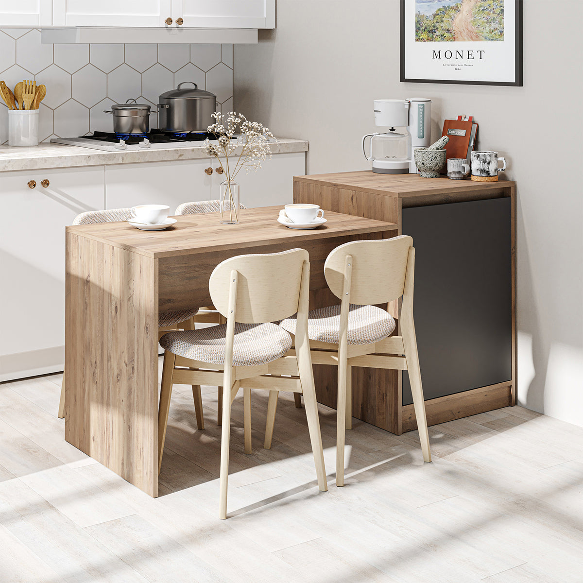 RoomArt Milano Kitchen Island & Dining Table in Anthracite and Oak