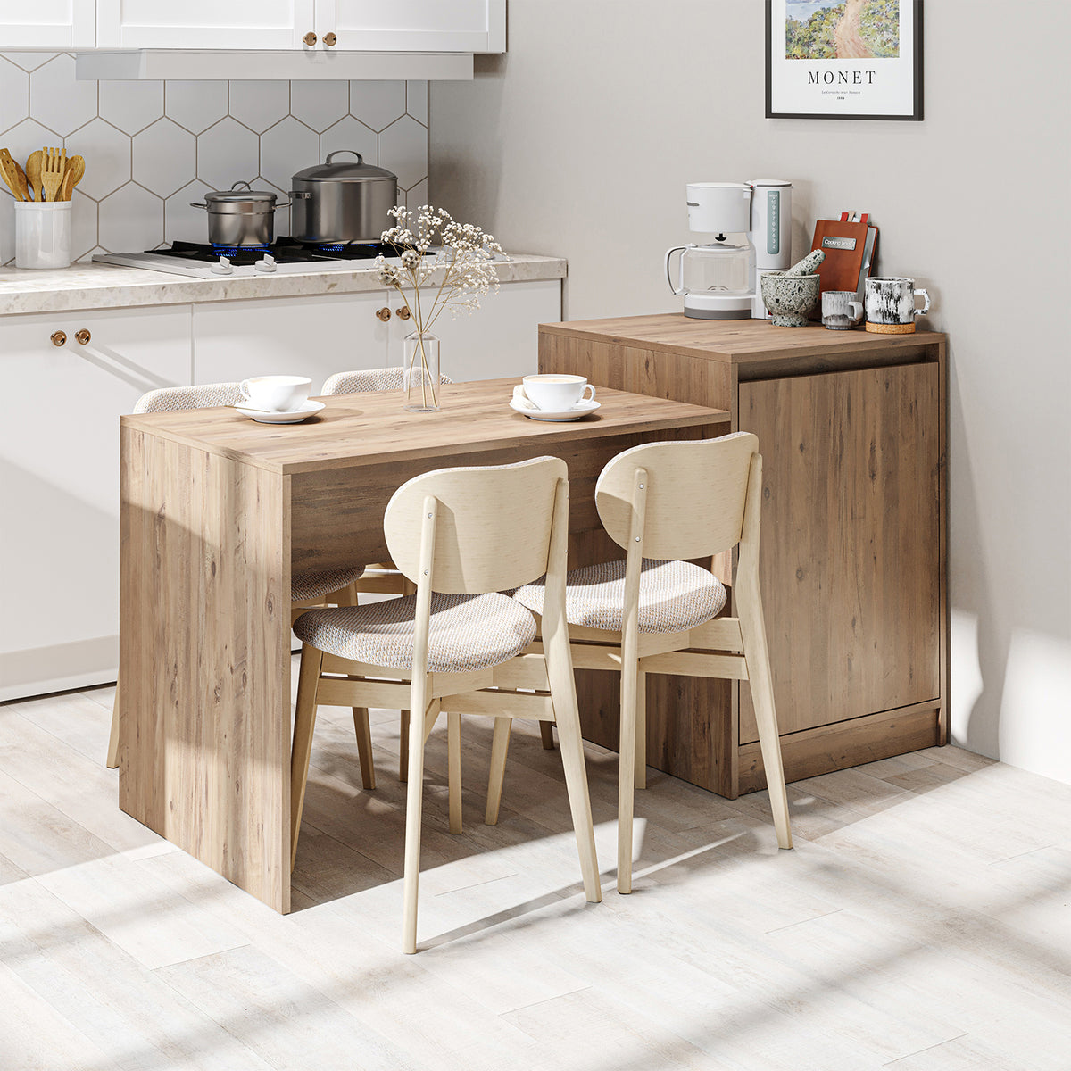 RoomArt Milano Kitchen Island & Dining Table in Oak
