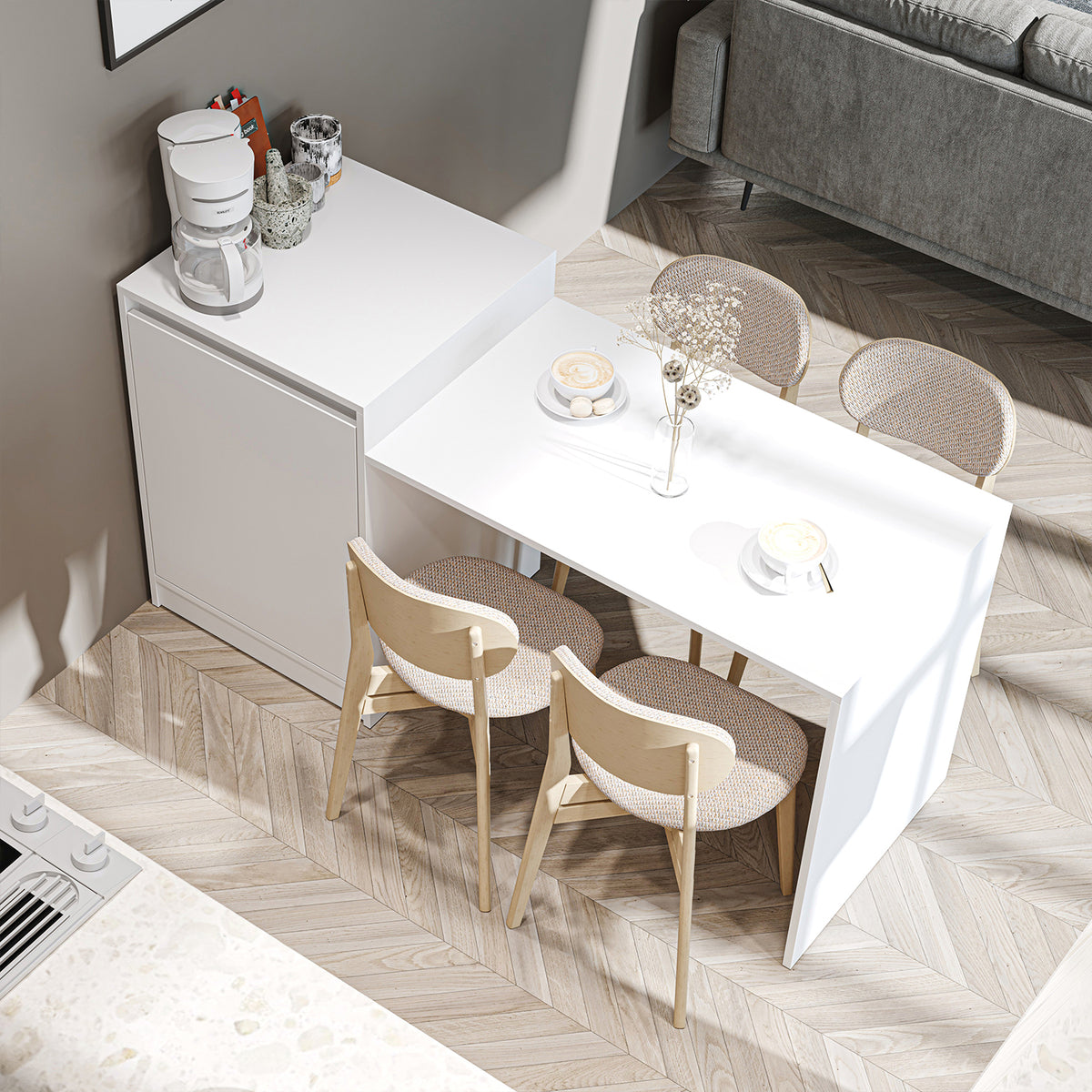 RoomArt Milano Kitchen Island & Dining Table in White – view 3