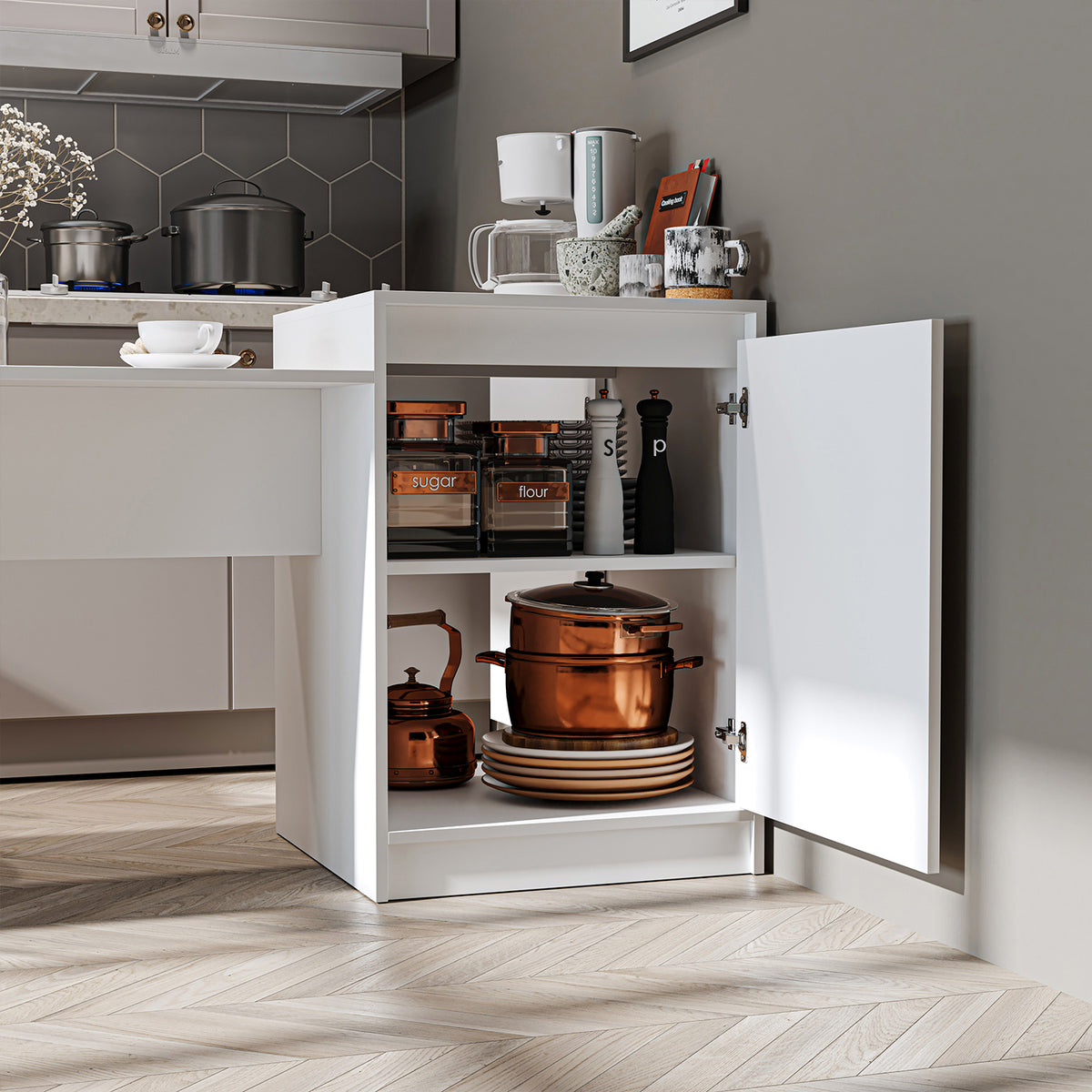 RoomArt Milano Kitchen Island & Dining Table in White – view 4