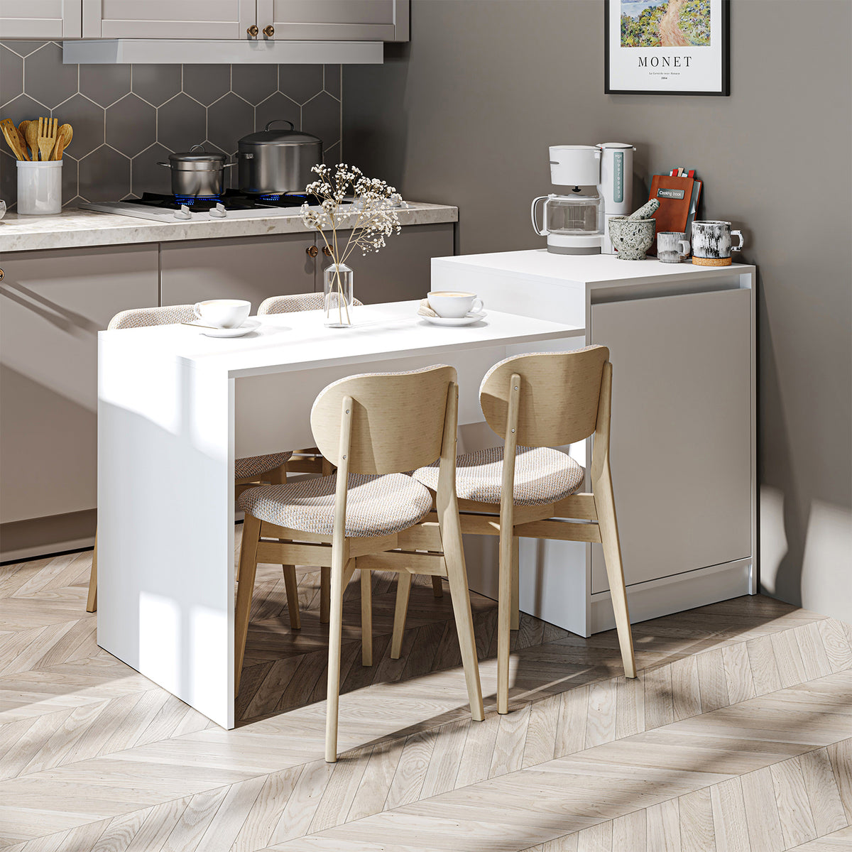 RoomArt Milano Kitchen Island & Dining Table in White