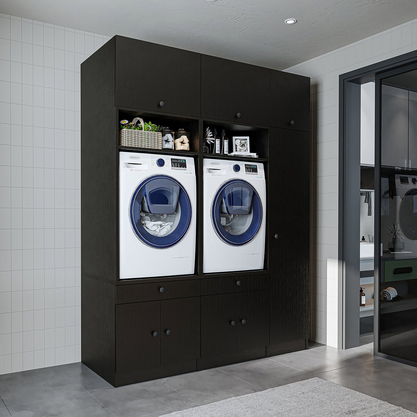 Roomart 1000 Plus — Twin Washer & Dryer Cabinet Set with Side Storage