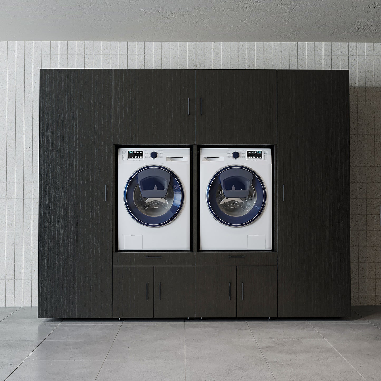 The Roomart A Luxe Line - Twin Washer & Dryer Cabinet Set with Side Storage Units