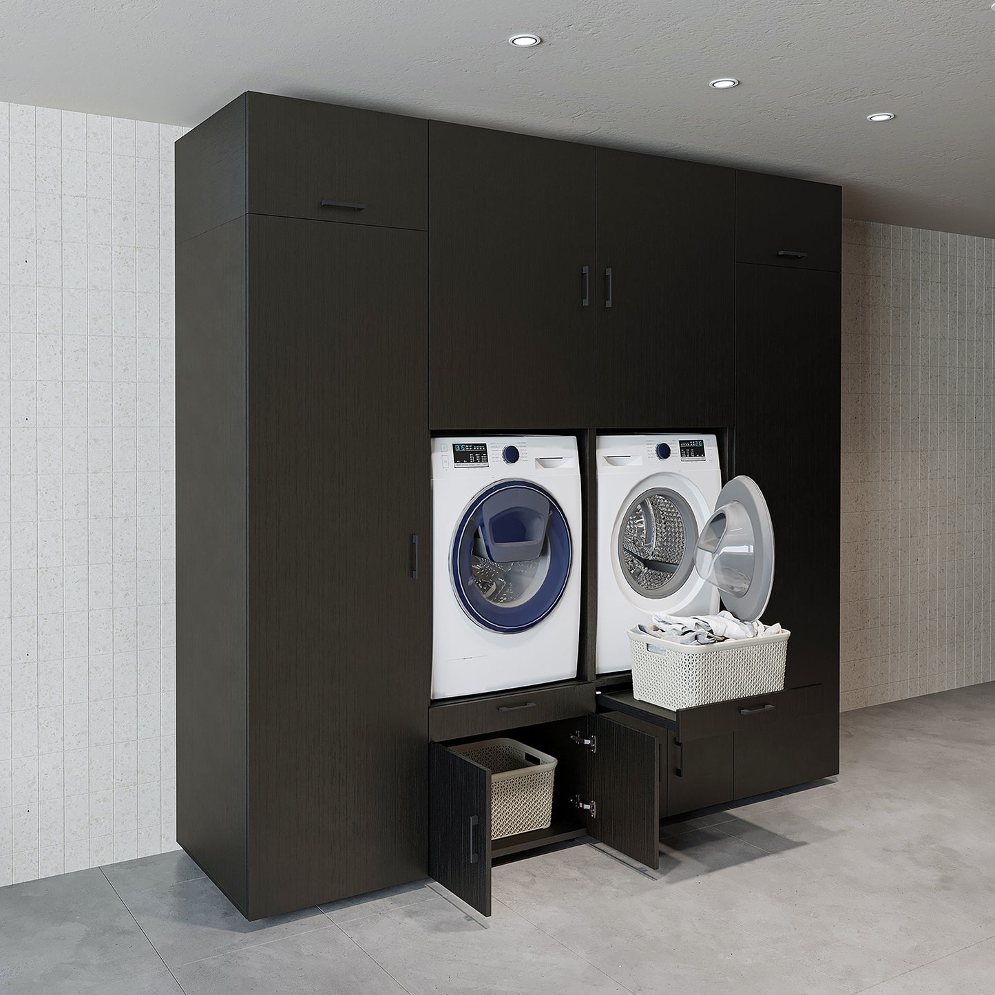 The Roomart A Luxe Line - Twin Washer & Dryer Cabinet Set with Side Storage Units
