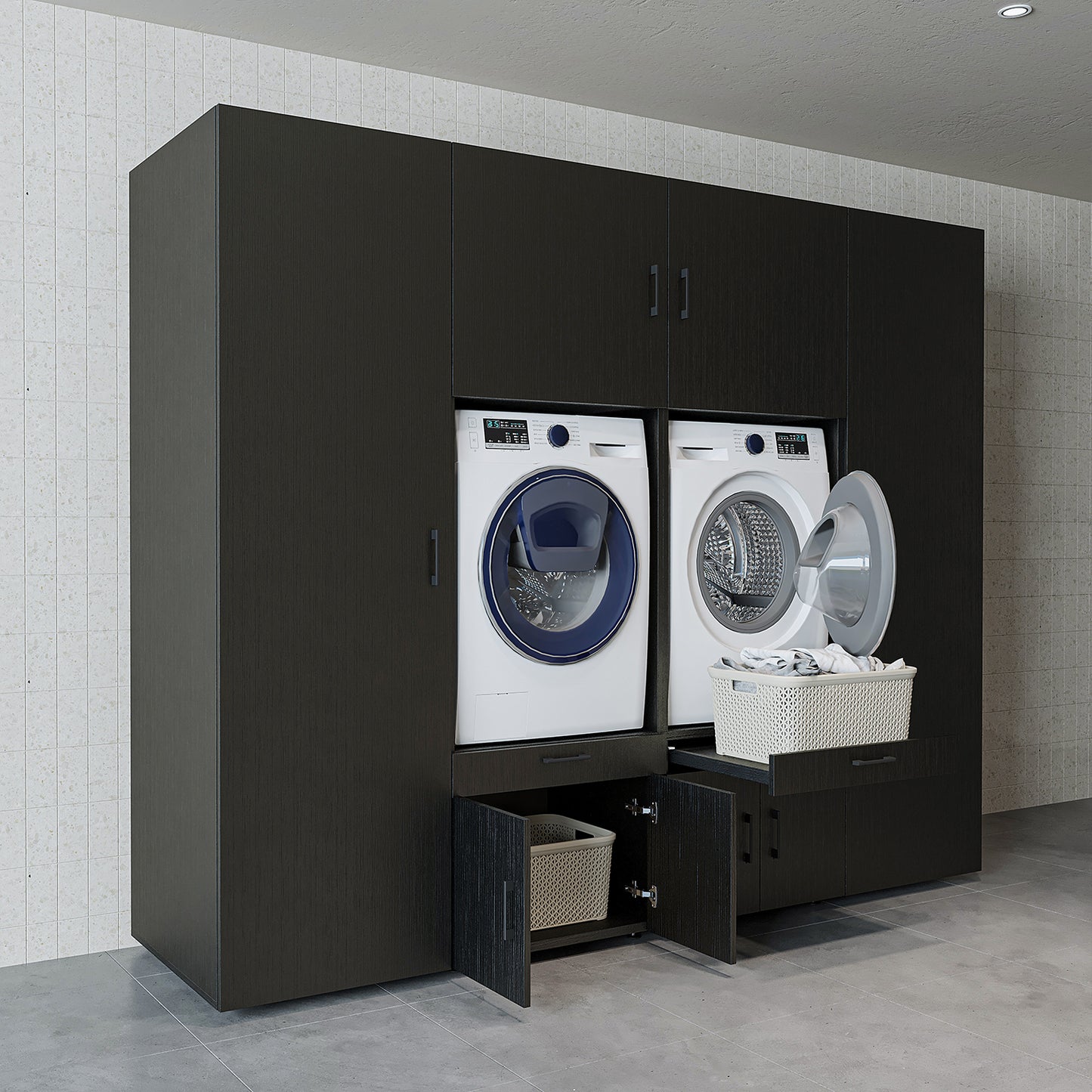 The Roomart A Luxe Line - Twin Washer & Dryer Cabinet Set with Side Storage Units