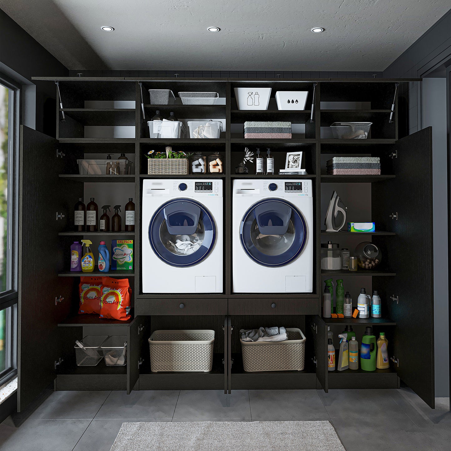 Roomart 1000 Luxe Line — Twin Washer & Dryer with Matching Side Cabinets