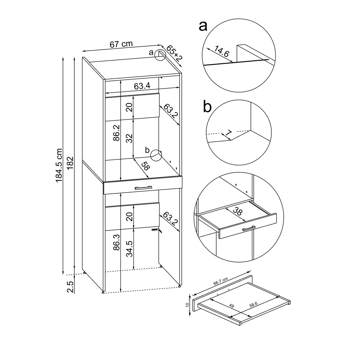 Roomart D Cabinet - Washer Dryer Stacker with Pull-Out Tray, Ash Grey