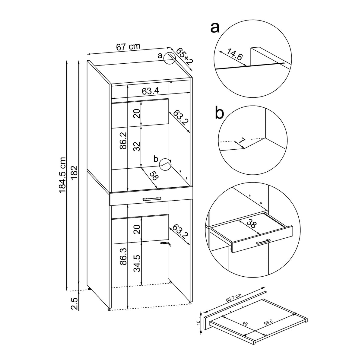 Roomart D Cabinet - Washer Dryer Stacker with Pull-Out Tray, Oak