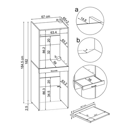 Roomart D Cabinet - Washer Dryer Stacker with Pull-Out Tray, Ash Grey